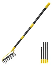Garden Rake, 60 Inch Long 14 Inch Wide Heavy Duty 14 Tines Metal Bow Rake for...