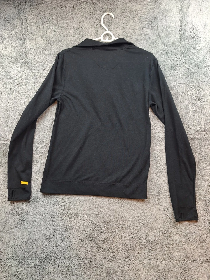 Base de mezcla de lana para hombre talla pequeña manga larga 1/4 cremallera negra con puño para el pulgar nieve Foto 2 de 4