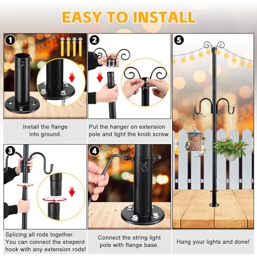 String Light Poles for Outside, 10FT Heavy Duty Outdoor String Light Pole 