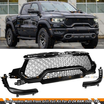 For 21-24 RAM 1500 TRX Emblemless Matte Black Front Upper Grille Replacement Kit