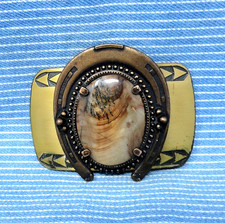 Western Horseshoe Belt Buckle Cowboy Cowgirl Dendritic Agate Vtg 80s   .CPA724