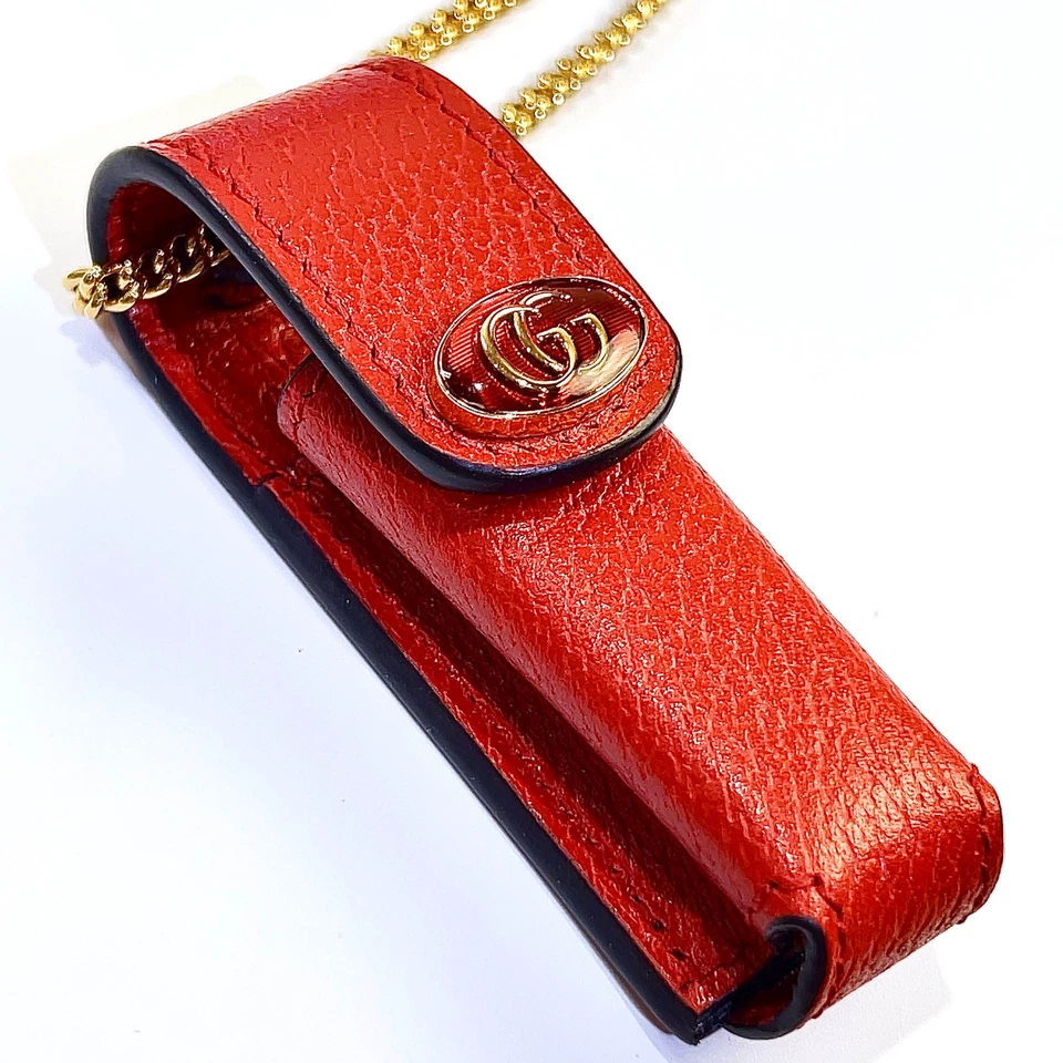 Estuche de lápiz labial con cadena Gucci 615998 collar oro rojo Gp moda para mujer de Japón Foto 4 de 4