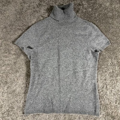 100% Cashmere Magaschoni Sweater Petite Small Turtleneck Short-Sleeve Gray