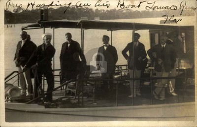Warren Harding on Boat Tomoka River FL Florida RPPC Photo Postcard COPY