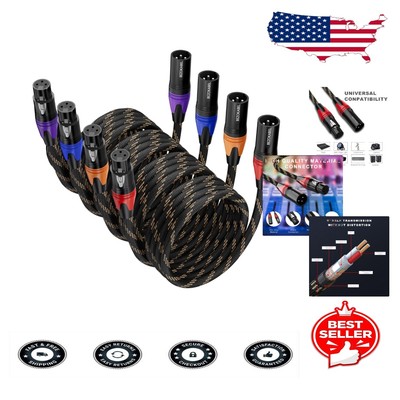 Premium Nylon Braided 50ft XLR Cables - 4 Color Connector Set for Easy Tracking