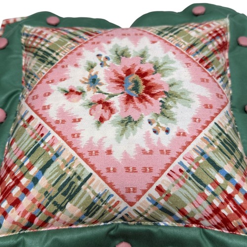 Cottage Floral Small Accent Pillow 13.5" Pink Green Shabby Chic - Picture 5 of 10