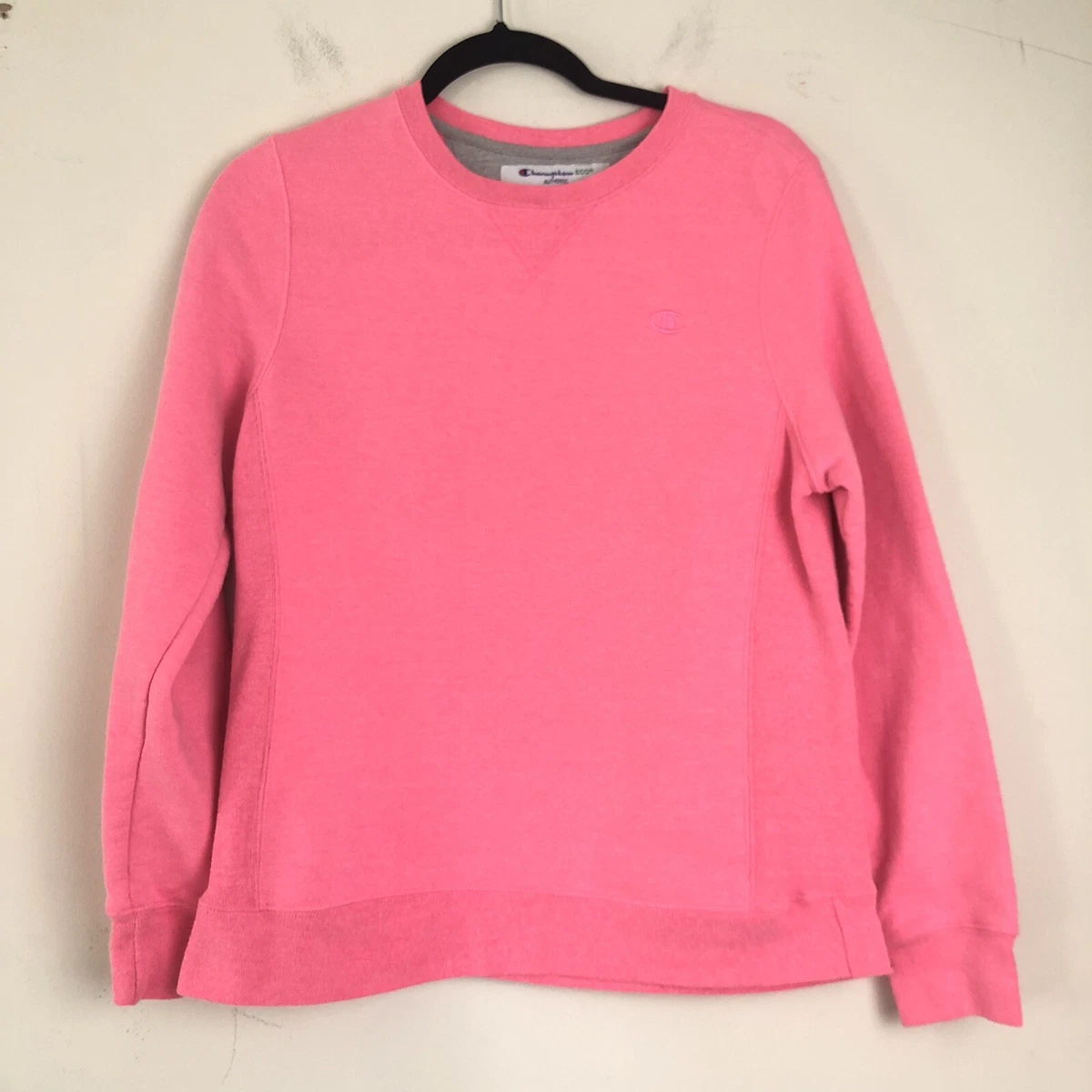 Champion Womens M Pullover Crewneck Sweatshirt Neon Pink Logo