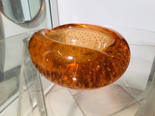Bowl IN Murano Glass Bubbles Amber Italian Design Glass Bowl - Picture 5 of 7