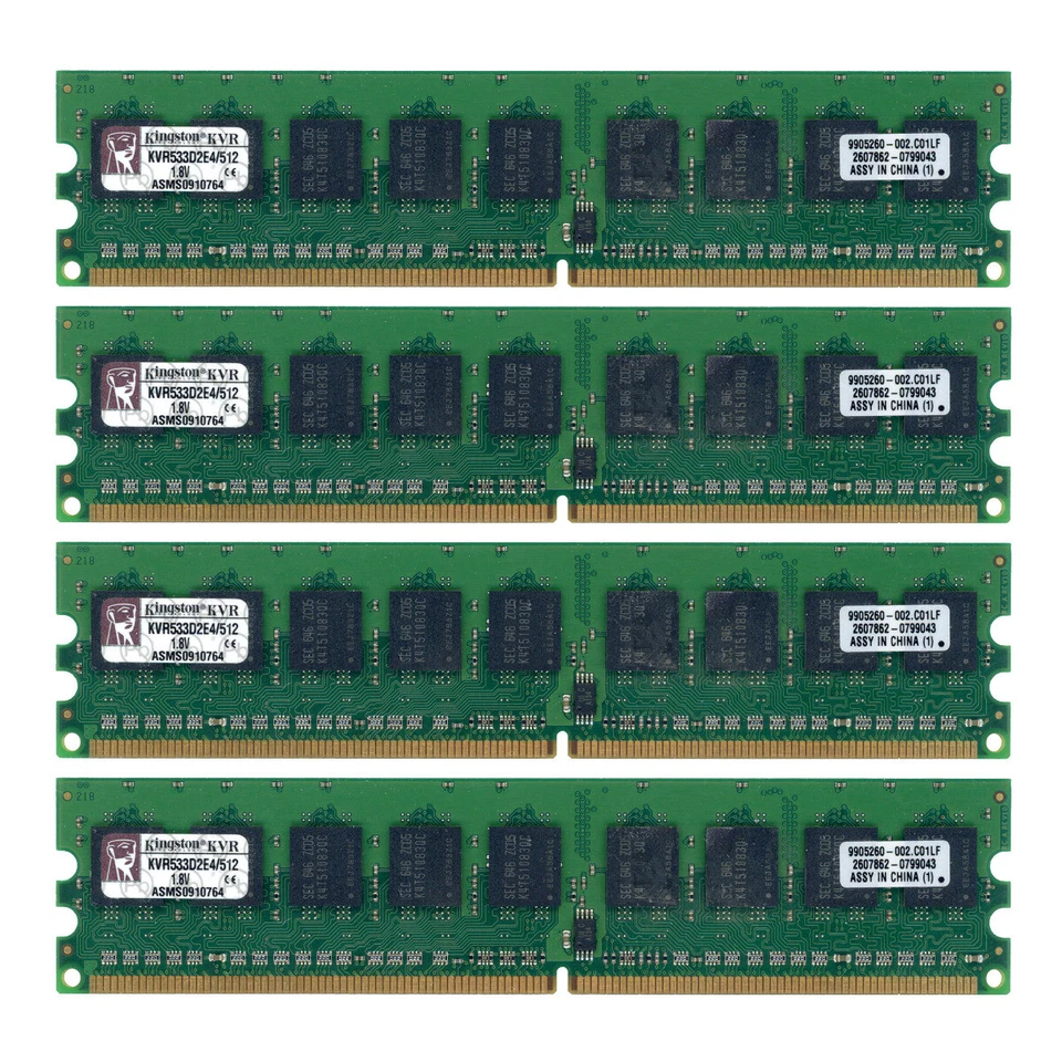 SERVER 2GB RAM KIT (4x512MB) KINGSTON KVR533D2E4/512 DDR2 533MHz UNBUFFERED ECC - Bild 1 von 1