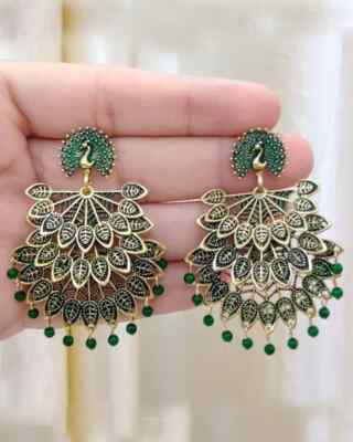 Exquisite Peacock Design Chandelier Earring -  Handmade Indian Bridal Jewelry