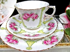antique Ridgwood tea cup and saucer trio pink rose painted teacup Victorian set