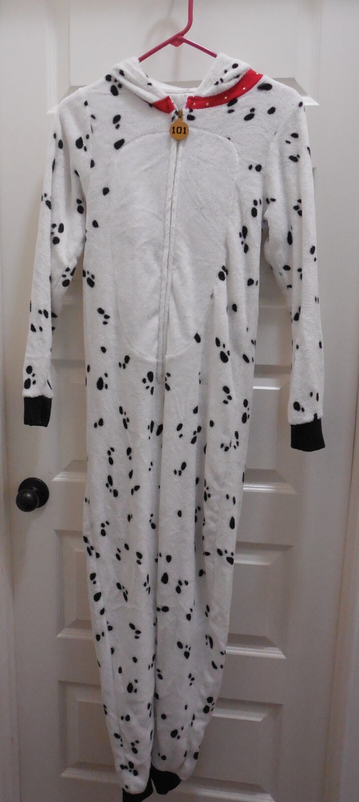 EUC Disney's 101 Dalmations Juniors' Hooded One-Piece Pajamas - White - S