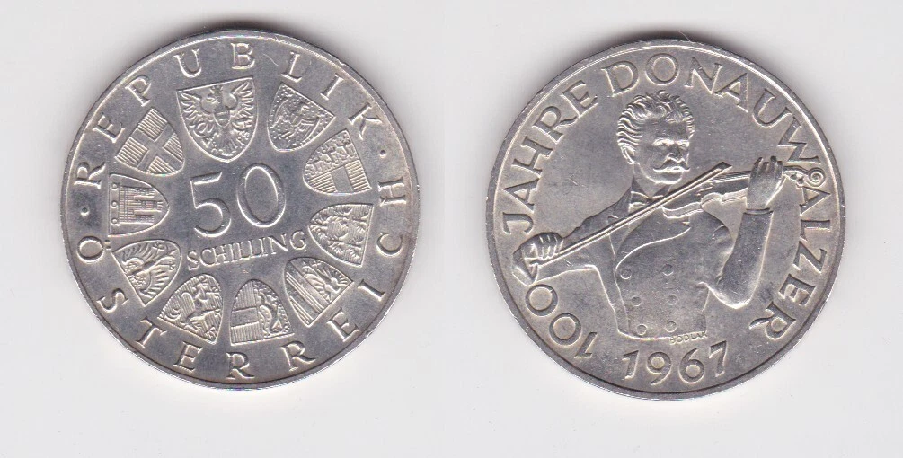 50 Schilling Silber Münze Österreich 1967 100 Jahre Donauwalzer (154661)