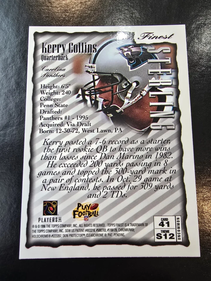 1996 Topps Finest - #41 Kerry Collins - Image 2 of 2