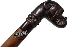ANTIQUE CANE WALKING STICK VINTGE BULLDOG HEAD HANDLE COSTUME PROP CANES CASUAL