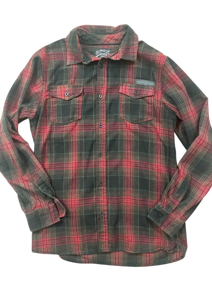 Grunt Style Flannel Shacket Shirt Mens Medium Red Black Plaid