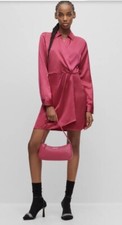 Hugo Boss Dress Womens Size 6 Long Sleeve Pink Satin Wrap Front Katharulla