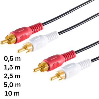 0,5m-10m 2* Cinch Stecker auf 2* Cinch Ste. RCA Kabel Hifi Audio Kabel vergoldet