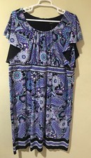 Maggie Barnes Short Dress High Waist Flutter Sleeve Stretch Purple Blk Sz 28W D7