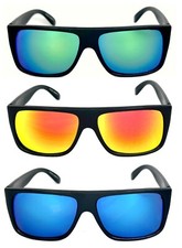 1 or 2 Pair s Retro Square Frame Sunglasses Flat Top Matte Black Mirror Lens