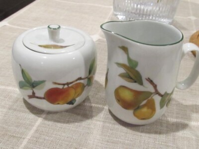 Royal Worcester Evesham Gold Creamer and Sugar Bowl with Lid Set