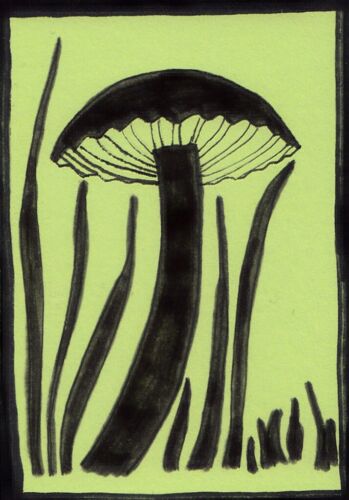 Original ACEO Drawing by Jay Snelling. Outsider Art Brut. Mushroom Unique Gift - Picture 1 of 1