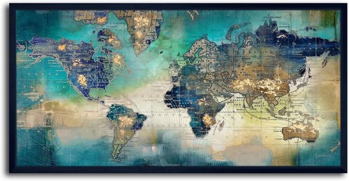 Large 29x58 Framed World Map Canvas Art - Stylish Wall Decor for Living Spaces - Picture 10 of 11
