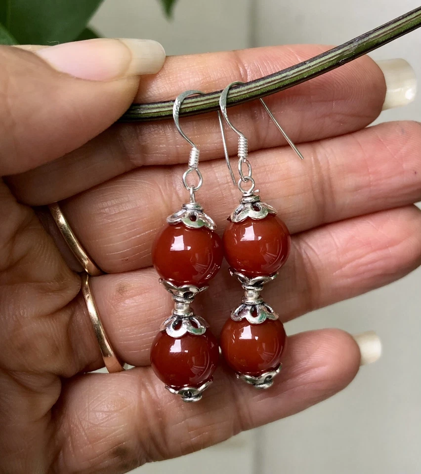 Plata de Ley 925 + 10 mm Rnd Cuentas Original Rojo Naranja Ónix 2 - Imagen 2 de 4