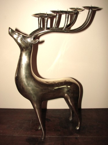 Vintage bougeoir animalier x2 en bronze chromé - Cerf - Chandelier - Picture 6 of 14