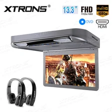 13.3" Screen Car Roof Overhead DVD Player Mount Monitor HDMI/USB/SD +IR Headsets