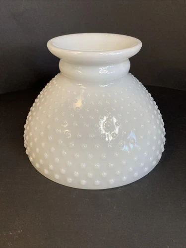 Vintage White Milk Glass Hobnail 5.5”  Hurricane Oil Lamp Shade 7 7/8 " Fitter