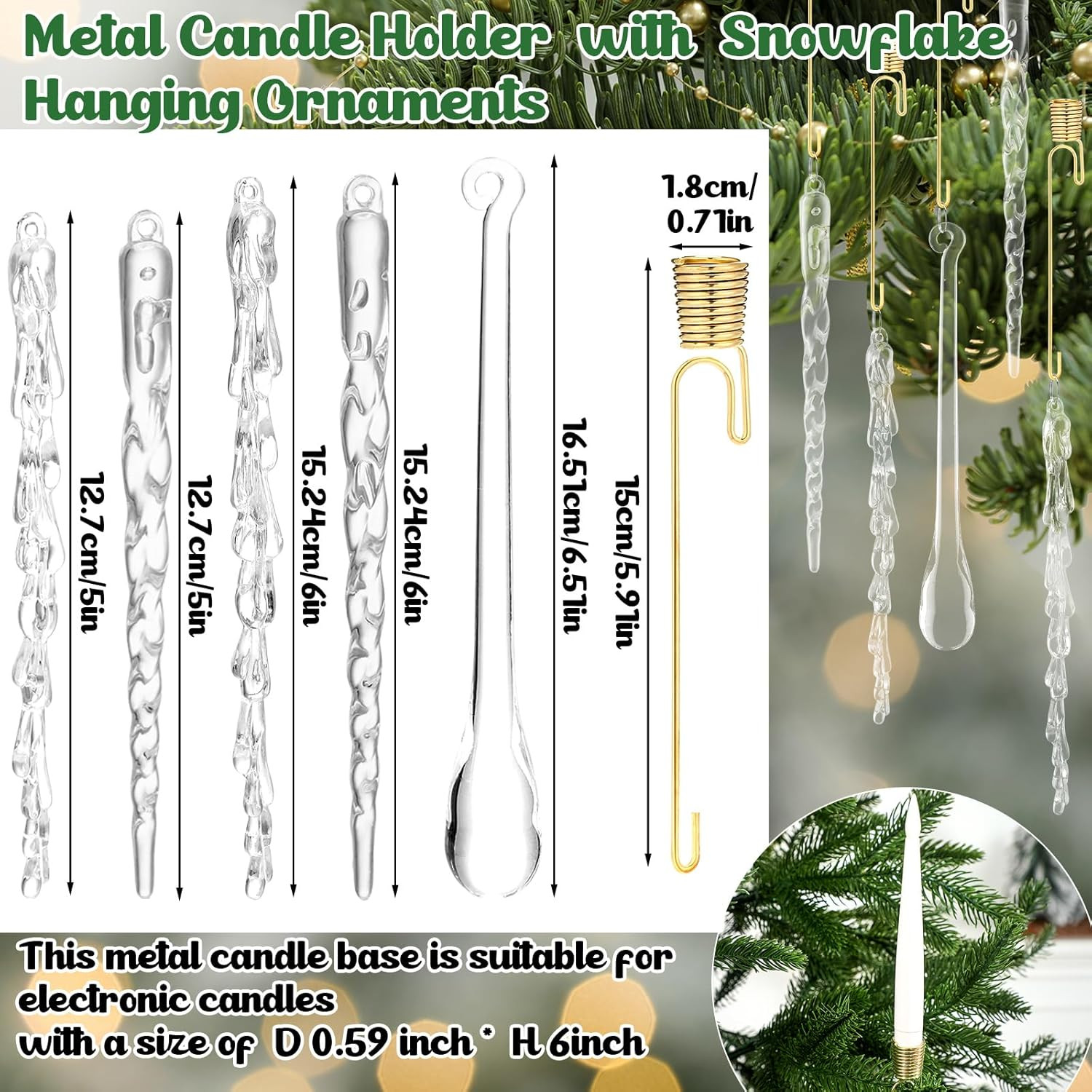 20 Sets Christmas Tree Candle Holders, Metal Christmas Candle Holders with Ac...