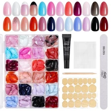 Press on Nails Kit 576 Pcs 24 Colors, Short Almond Glossy French Color Nail T...