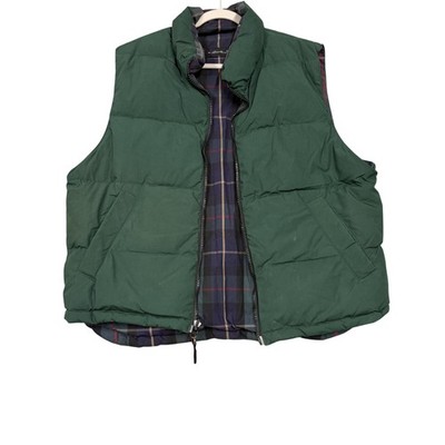 Eddie Bauer Vest Mens Large Green Goose Down Puffer Quilted Reversible Outdoor