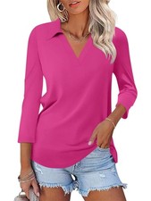 ORANDESIGNE Womens 3/4 Length Sleeve Tops Collared V Neck Polo Shirts | Cotto...