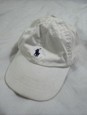 Ralph Lauren Infant White Baseball Cap Dad Hay Blue Pony Stained One Size