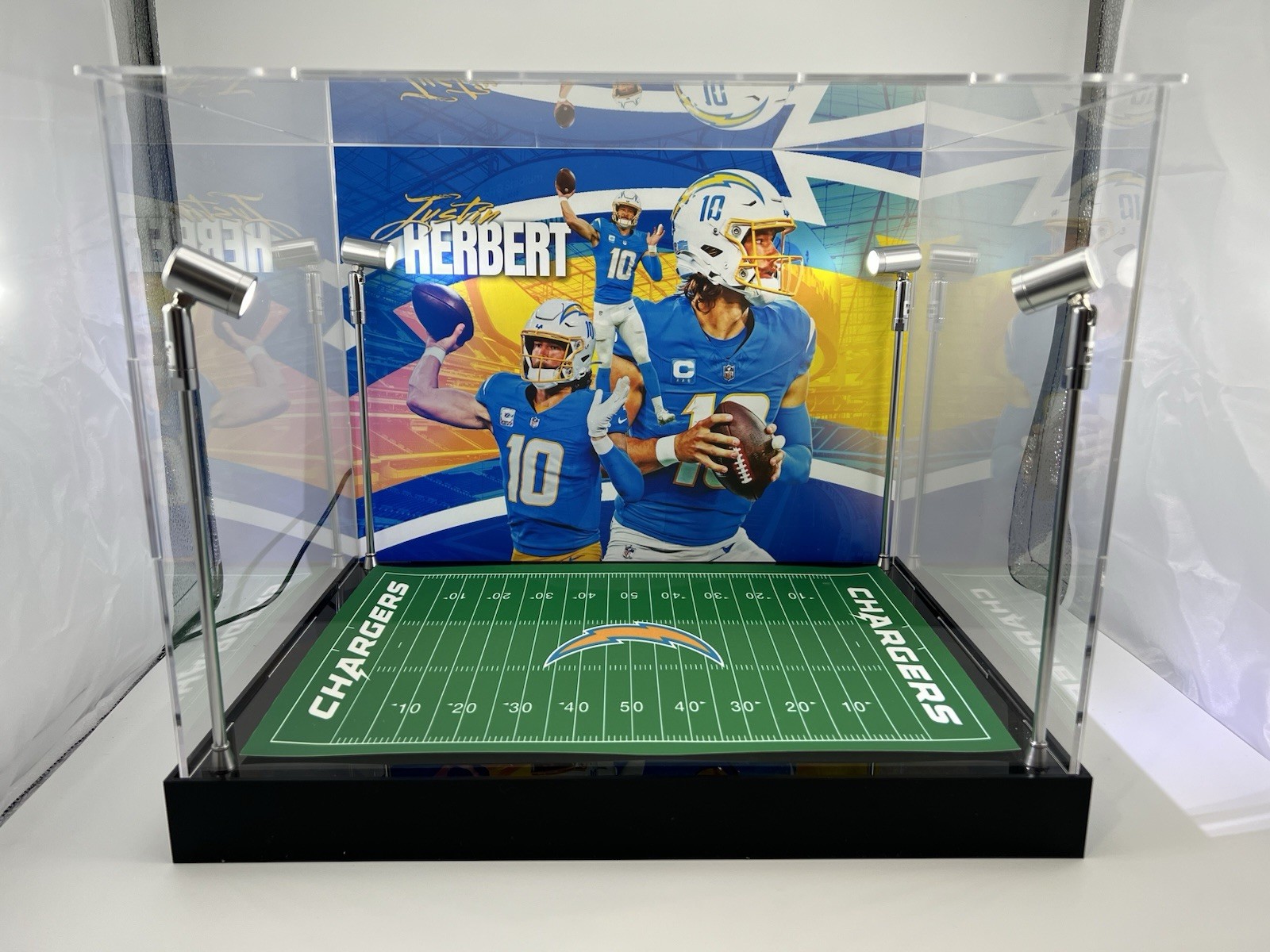 Justin Herbert Custom Full Size Helmet Display With LED Lights - Chargers