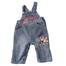 Vintage 90s Infant Embroidered Teddy Bear Football Denim Overalls