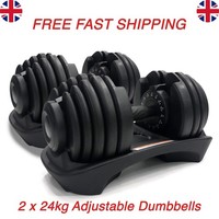 24KG Adjustable Dumbbells Pair Home Gym Weights Quick Dial 15 Settings UK Stock