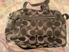 Auth Coach Signature Diaper Baby Bag Large Tote Purse F18376 Black/Gray