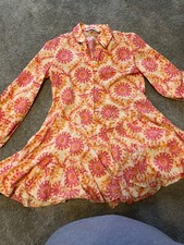 Zara Pink & Orange Floral Print Shirt Dress XS Flippy Hem Summer Boho