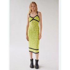 Urban Outfitters Olivia neon yellow black Mesh Lace-Trim Midi slip Dress