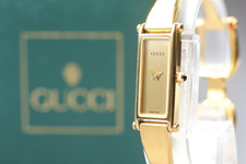 Full Set [Near MINT] Vintage GUCCI 1500 13mm Gold Bangle Quartz Women's Watch