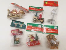 VTG Sealed Hard Plastic Christmas Ornaments Joy Brite Lot Bear Motorcycle D4675