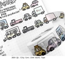 NEW The Coffee Monsterz Co TCMC City Cars 15mm Washi Tape Roll 2024 Q1 Sub