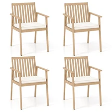 4 PCS Patio Dining Chairs w/ Removable Padded Cushion Armrests & Teak Oil Finish
