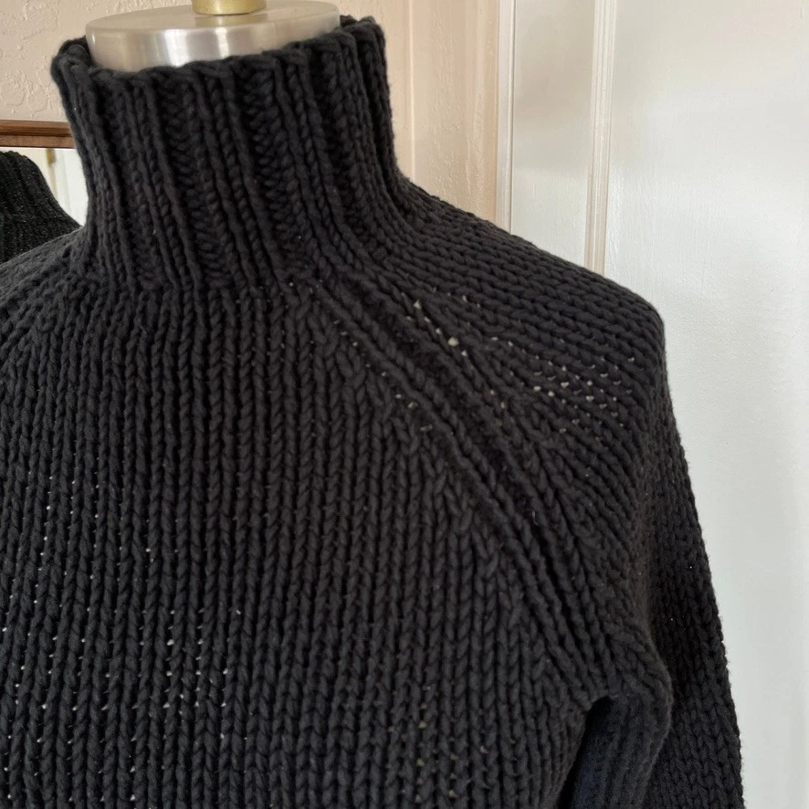 Soft Black Chunky Cable Knit Turtleneck Sweater Cotton Blend Women Sz M - Image 2 of 4