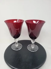 Home Essentials Ruby Red Hand Blown Glass Water Goblet 7.25" Tall, Set of 2