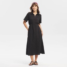 Women's Short Sleeve Button-Front Midi Shirtdress - Universal Thread Black XL