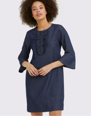 Draper James Denim Blue Chambray Ruffle Shift Dress Size 18